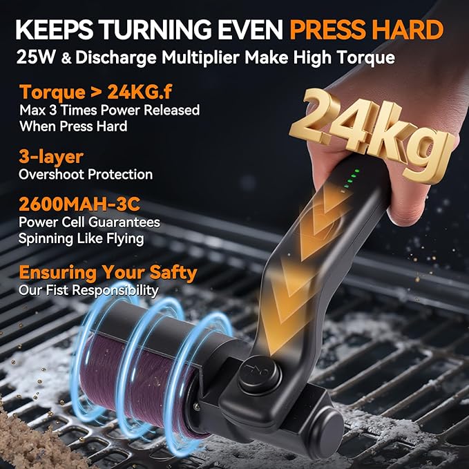 Electric Grill Cordless Cleaning Brush, Upgraded AS SEEN ON TV! BBQ Barbecue Scrubber, High Torque 25W Motor & MAX 400RPM, Dual Heads & Splash Guard