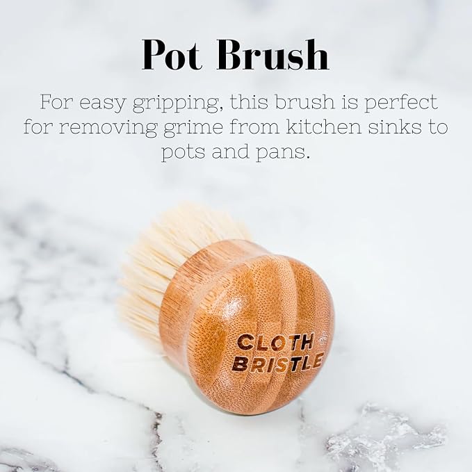 CLOTH & BRISTLE Bamboo Cleaning Brush Combo Set, Versatile Dish Scrub, Pot, and Detail Brushes for Kitchen, Grout, and Household Cleaning, Sustainable Bamboo Handles, Wooden, 197644993802