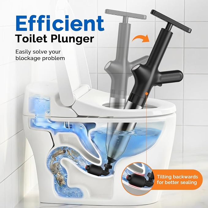HAMITOR Toilet Plunger Drain Clog Remover: High Pressure Air Plunger & Heavy Duty Toilet Snake with Barometer for Bathroom,Sink - Unclogging Tool for Failed Traditional Plungers, Black