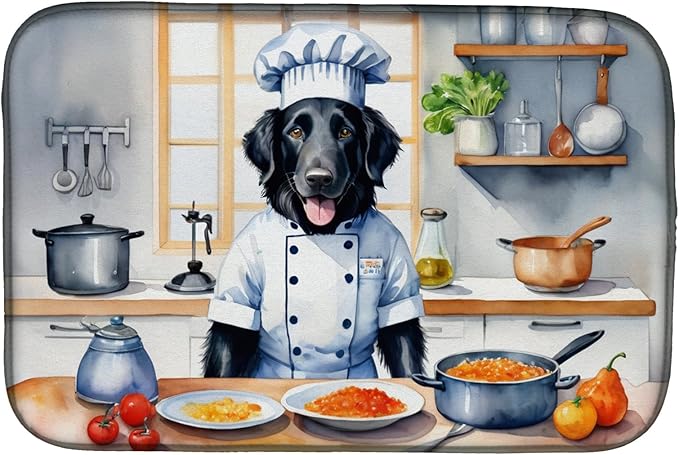 Caroline's Treasures DAC6249DDM Flat-Coated Retriever The Chef Dish Drying Mat Absorbent Dish Drying Mat Pad for Kitchen Counter Dish Drainer Mat for Countertop, 14 x 21", Multicolor