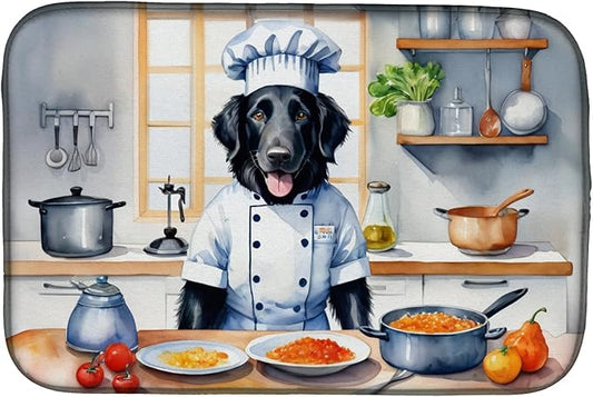 Caroline's Treasures DAC6249DDM Flat-Coated Retriever The Chef Dish Drying Mat Absorbent Dish Drying Mat Pad for Kitchen Counter Dish Drainer Mat for Countertop, 14 x 21", Multicolor