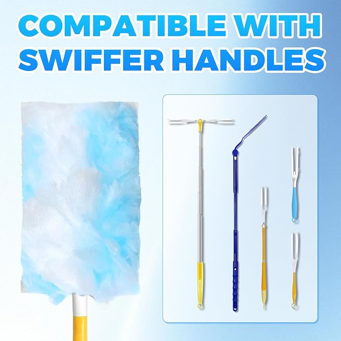 50 Pack Duster Refills Compatible with Swiffer Dusters, Disposable Replacement Heads with Extendable Handle for Dust Removal on Vents, Baseboards, Ceiling Fans, Crevices & Hard-to-Reach Places