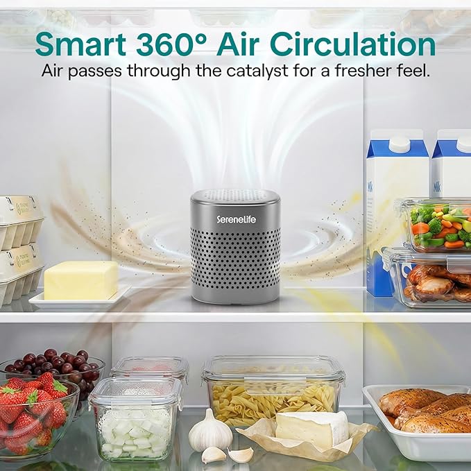 SereneLife Fridge Deodorizer & Odor Eliminator, Multi-Use Refrigerator Deodorizer Aluminum Pod for Freezer, Closet, Car, Shoes & Enclosed Spaces, Compact, Reusable & Lasts Up to 10 Years (Gray)