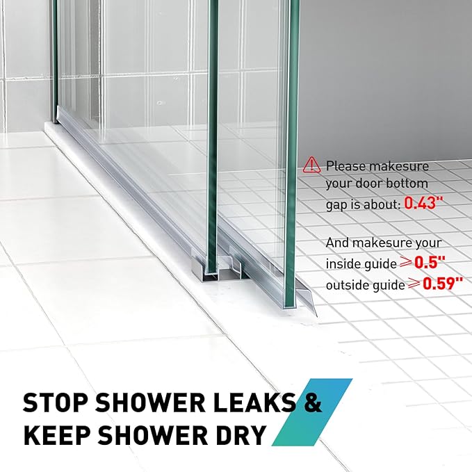 Sliding Shower Door Bottom Seal, 2 PCS 3/8" x 36" Sliding Shower Door Sweep for 3/8Inch Glass, Frameless Glass Door Seal Strip Stop Shower Leaks and Create a Water Barrier