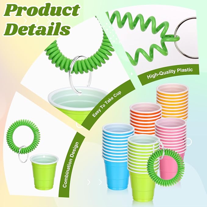 50 Pcs Multicolor Shot Cups with Wristband for Party 2oz Plastic Shot Glasses Bulk Disposable Mini Shot Glasses with Bracelet Wear On Solo Cups for Party Beer Sample Taste Serving Graduation Birthday