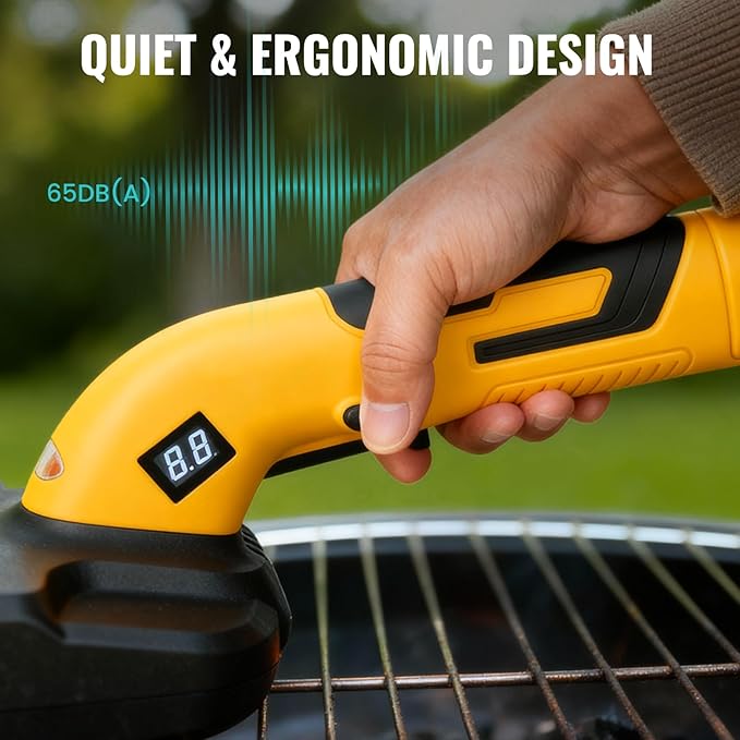 Electric Grill Brush, Grill Cleaner with LED Light & Battery Power Display, 350 RPM Shed-Free Steel Bristles, Removable Brush Head, Cordless & Type-C Rechargeable Grill Scraper for Outdoor BBQ