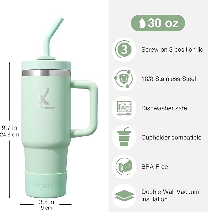 lexlion FlowOne Tumbler with Handle and Straw Lid 30 Oz– Insulated Stainless Steel Travel Mug – BPA-Free, Leakproof, Dishwasher Safe – Hot and Cold Drinkware – Car Cup Holder Fit