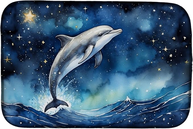 Caroline's Treasures Dolphin in a Starry Sea Dish Drying Mat Absorbent Dish Drying Mat Pad for Kitchen Counter Dish Drainer Mat for Countertop, 14 x 21", Multicolor