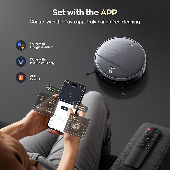 Robot Vacuum and Mop Combo, 2300Pa Strong Suction, 2-in-1 Dust Box and Water Tank, Works with Alexa/Google Assistant, Long Runtime, Schedule, Quiet, Ideal for Hard Floors, Low-Pile Carpets and Pets