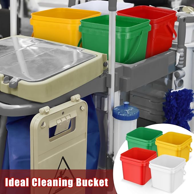 Mifoci 8 Pcs Plastic Bucket 5 Quart Square Cleaning Bucket Utility Small Pail with Handle for House Cleaning Storage Livestock Feeding Car Washing (Red,Yellow,White,Green)
