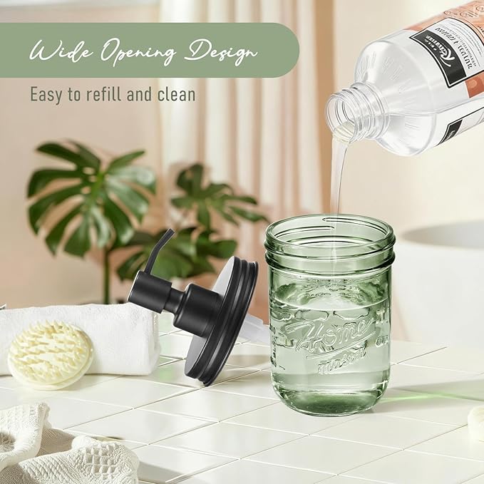 SheeChung 6Pcs Clear Bathroom Accessories Set, Toothbrush Qtip Holder & 2 Pack Green Glass Soap Dispenser, Kitchen Dish Soap Dispenser, Refillable, Black Bathroom Decor