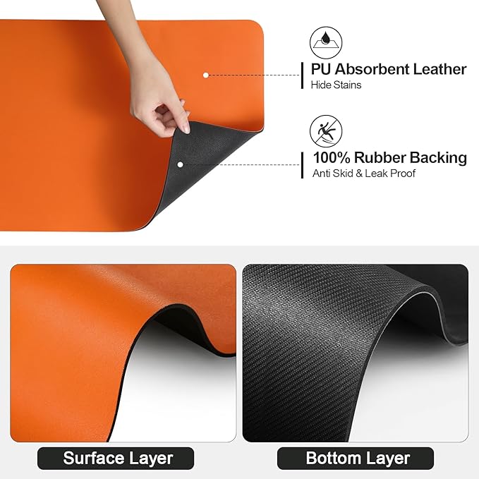 Ecotrim - Dish Drying Mat for Kitchen Counter | Coffee Bar Mat for Countertops | Heat Resistant Drainer Mat with Non-slip Rubber Backed | Hide Stain Kitchen Absorbent Draining Mat | Orange 18"x32"
