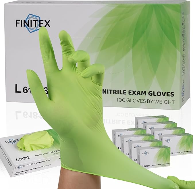 FINITEX Nitrile Disposable Gloves - Green 3.5mil 100/1000PCS Powder-Free Latex-Free Medical & Food Use