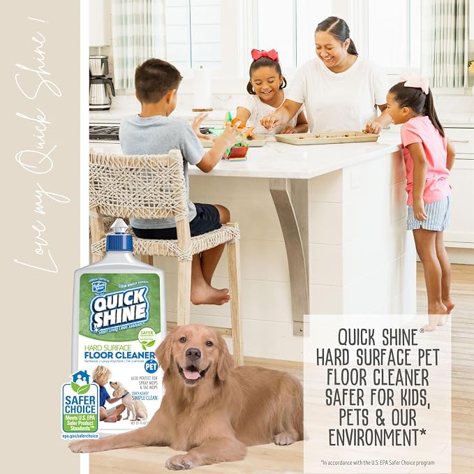 Quick Shine Hard Surface Pet Floor Cleaner 27 oz, 6Pk | Ready to Use, Removes Dirt, Streak Free, No Rinse | Hardwood, Laminate, Luxury Vinyl Plank LVT, & Tile | Safer for Kids, Pets & Our Environment