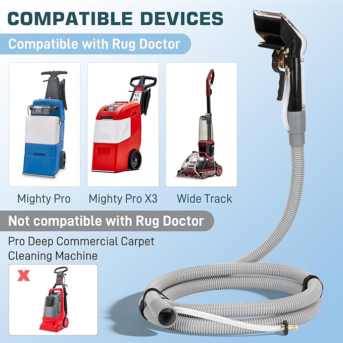 Universal Upholstery Tool Attachment with 12-ft Hose, Compatible with Rug Doctor Mighty Pro & X3 Commercial Carpet Cleaners, for Upholstery, Stairs, Rugs, Mattresses & Spot Cleaning