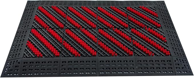 Heavy Duty Outdoor Boot Scraper Mat, 29.5" x 17.5" Mud & Snow Doormat with Stiff Nylon Bristles, Modular Interlocking Shoe Cleaner for Patio, Garage, Garden, High Traffic, 1.37" Thick
