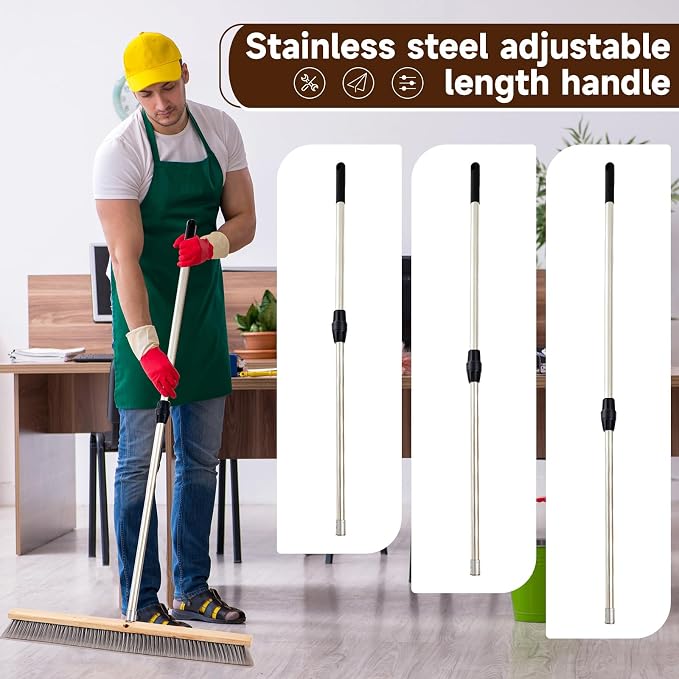 Maxdot 2 Pcs 36" Push Broom with Stainless Steel Telescopic Handle,Polypropylene Bristles, Heavy Duty Push Large Broom with Handle for Smooth-Surface Home and Garage Sweeping
