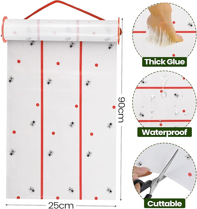 Qualirey Giant Sticky Fly Traps, Fly Strips for Indoor Outdoor Hanging Flying Tapes Non Toxic Ribbon Fruit Gnat Killer for Mosquito Plants House Horse Stable(30 ft,White,10 Pcs)