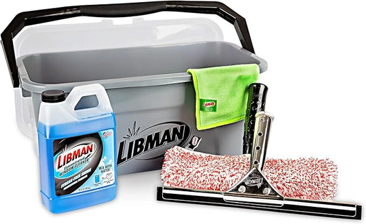 Libman Window Cleaning Kit – All-in-One Window Washing System with Bucket, Stainless Steel Squeegee, Microfiber Washer, Glass Cloth & 24oz Cleaner – Pro Quality – Refillable – Streak-Free