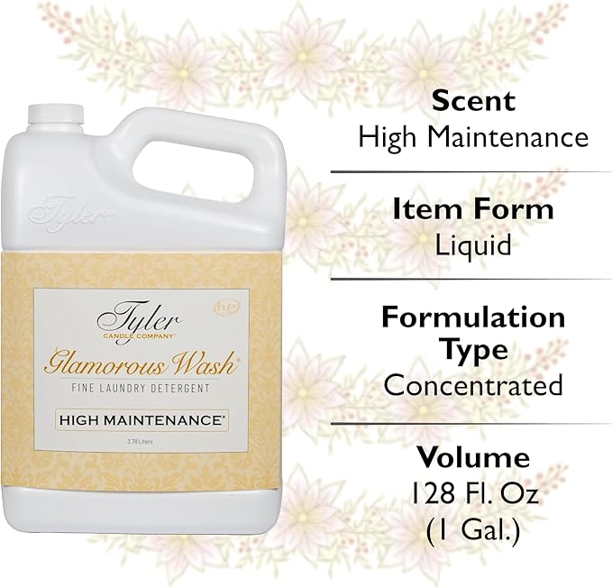 Tyler Glamorous Wash High Maintenance Fine Laundry Detergent with Stain Remover Pen and Dryer Sachets - Liquid Detergent Designed for Clothing - Hand & Machine - 128oz (1 Gal.) (High Maintenance)