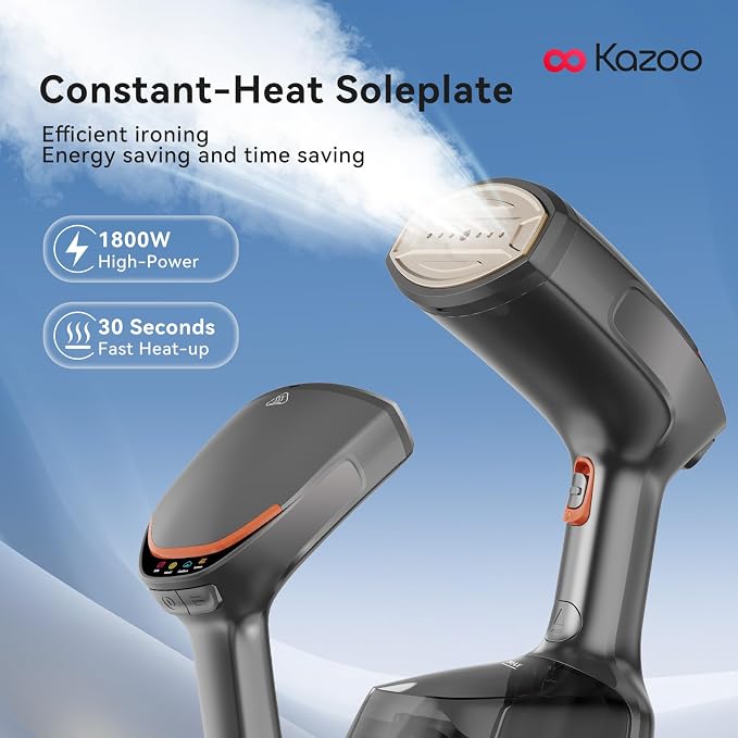 Handheld Steamer for Clothes, 1800W Portable Garment Steamer with 30s Fast Heat, 4 Fabric Modes for Silk/Wool/Cotton/Linen, 255ml Detachable Tank, Wrinkle Remover Iron Press with Lint Brush