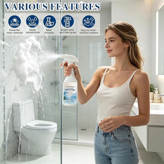 Scale Remover Bathroom Cleaner Foam Spray,Powerful Stubborn Stains Bathroom Cleaner Foam,Suitable for Tiles,Glass,Bathtub,Porcelain(1PCS)