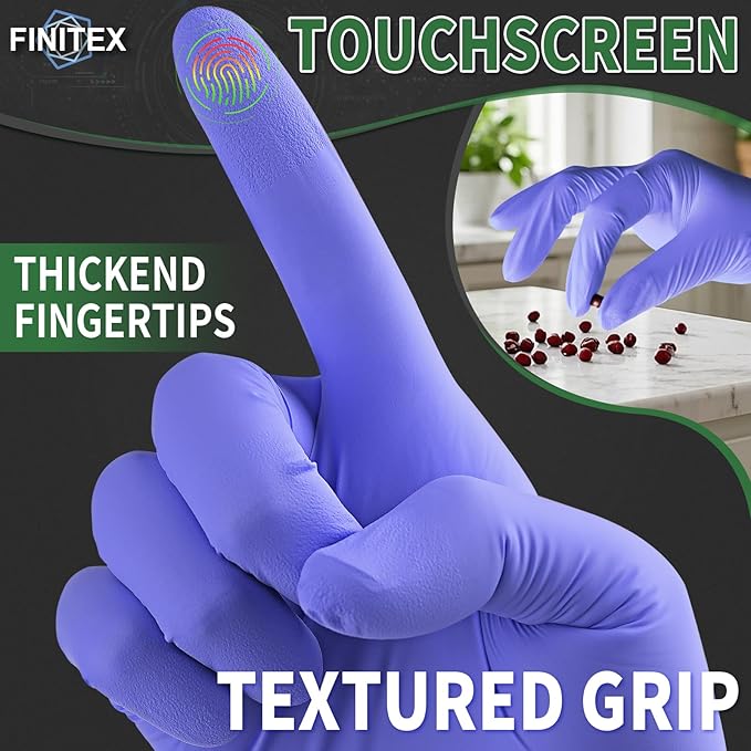 FINITEX Nitrile Disposable Medical Exam Gloves - Ice Blue 3.2 mil Latex-Free Gloves Examination Cleaning Food Gloves