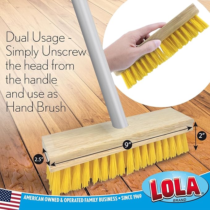 LOLA Deck Scrub Brush Outdoor Broom, Durable Bristles Remove Dirt, Grime, Grout, Leaves, Snow on Patios, Decks, Wet or Dry, 1 Count