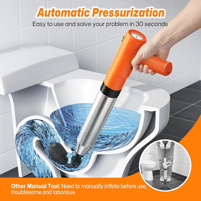 Electric Toilet Plungers for Bathroom,4 in 1 Toilet Unclogger,Auto-Inflation Toilet Plunger Clog Remover Get Instant Result,High Pressure Toilet Plunger Heavy Duty for Washbasin,Sinks,Floors Drain