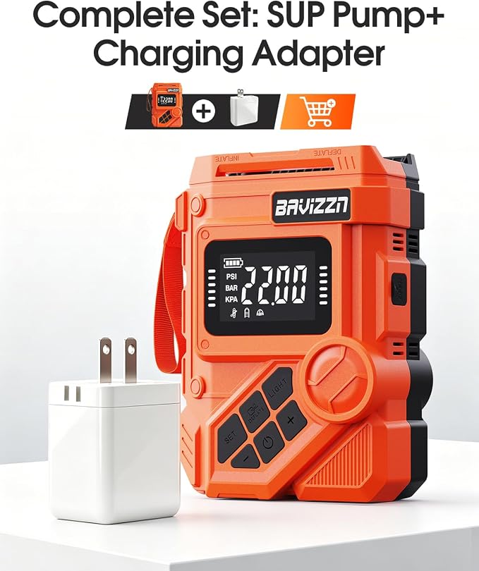 Rechargeable Paddle Board Pump, 22PSI Dual Stage Electric SUP Pump