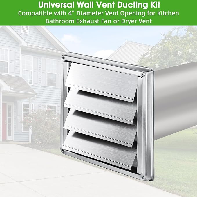 Dryer Vent Kit Through Wall with Hose/Duct Connector/Plate,4 Inch Stainless Steel Dryer Vent Hose Connector Wall Ducting Kit for Bathroom Exhaust Fans AC Ventilation,Ceiling Washer Air Circulation