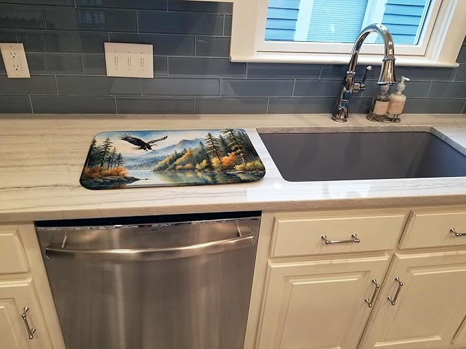 Caroline's Treasures Eagle in Flight Dish Drying Mat Absorbent Dish Drying Mat Pad for Kitchen Counter Dish Drainer Mat for Countertop, 14 x 21", Multicolor