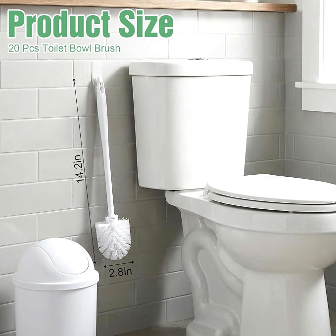 20 Pcs Toilet Bowl Brush, 14.2 Inch Heavy Duty Commercial Toilet Brush with Plastic Handle - White Bathroom Cleaning Scrubber Brushes Bulk