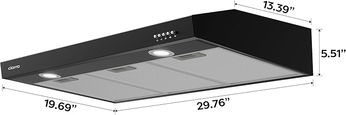 CIARRA Black Range Hood 30 inch Under Cabinet Ductless Ducted Convertible, Slim Kitchen Stove Vent Hood with 3 Speed Exhaust Fan