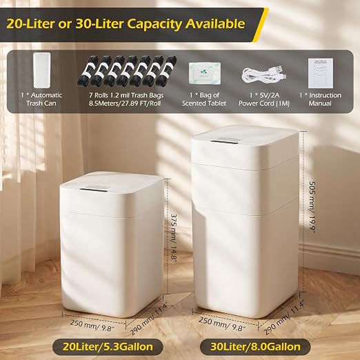 Dyna-Living Automatic Trash Can, 8 Gallon Self Sealing & Self-Changing Touchless Garbage Can Motion Sensor Trash Can, Smart Trash Bin with Automatic Lid for Kitchen Bathroom Office