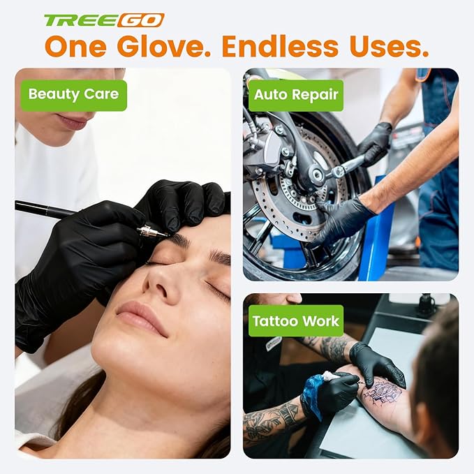 TREEGO 6 Mil Black Nitrile Gloves X-Large – Heavy Duty Disposable Latex & Powder Free, Chemical Resistant, Textured Grip for Automotive, Mechanic, and Industrial – 100 Count