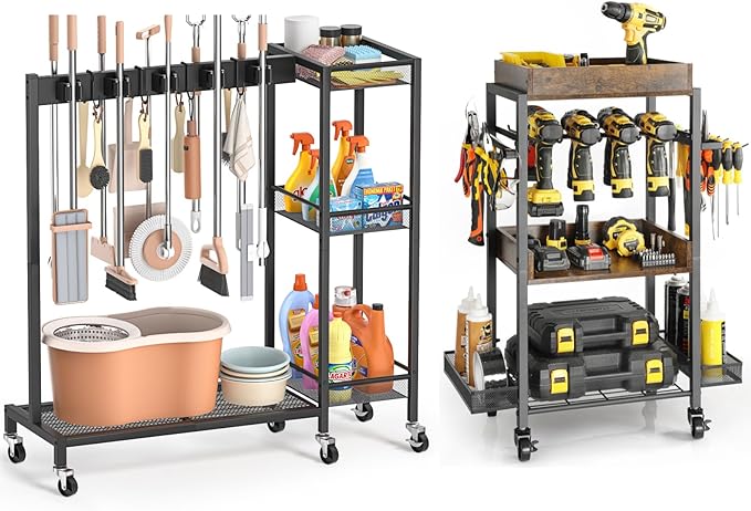 Olakee Broom Mop Holder and Power Tool Cart