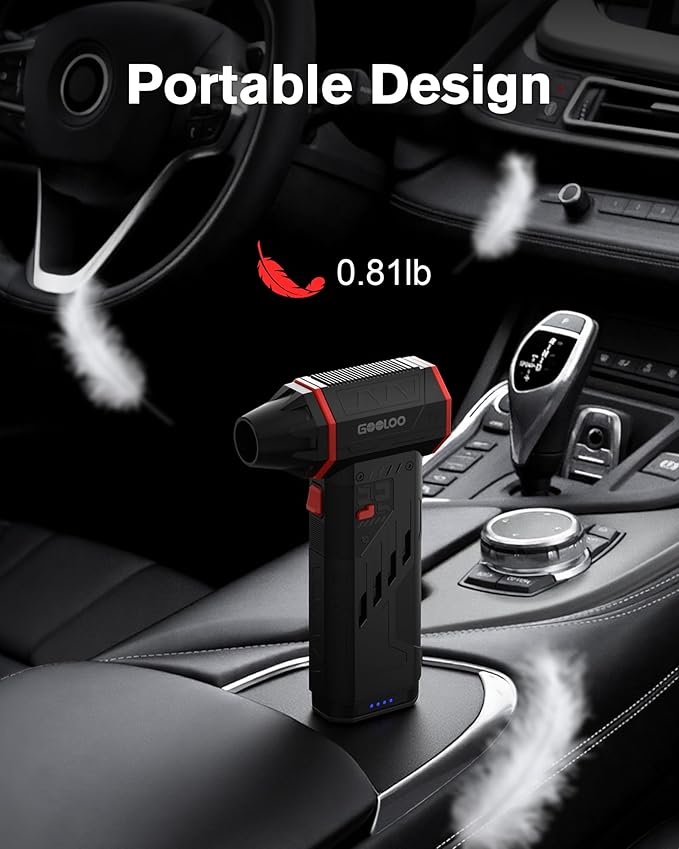 GOOLOO F5 Compressed Air Duster, Dual Removable Batteries, 180,000RPM Electric Air Duster, 3-Gear Adjustable Mini Handheld Leaf Air Blower Cordless for Car Detailing, PC, Keyboard, Snow Cleaning