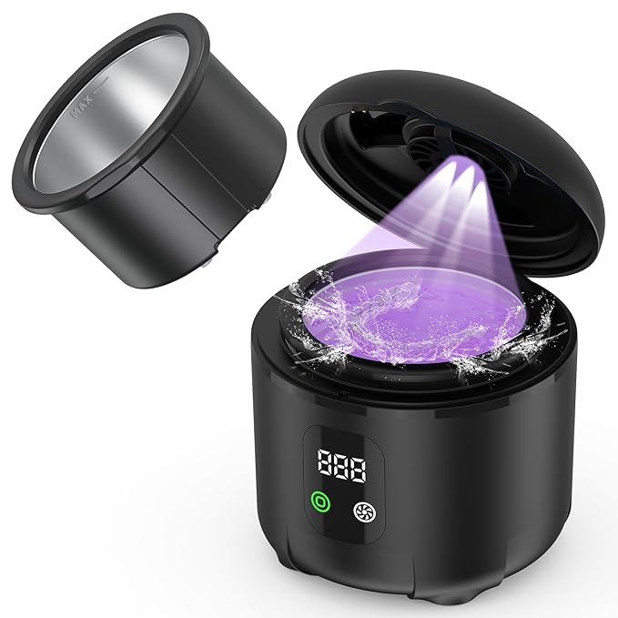 Ultrasonic Retainer Cleaner 25W Portable Ultrasonic Denture Cleaner Multi-Mode 45KHz with Drying and Removable Inner for Dental Trays, Braces, Jewelry, Toothbrushes, Mouth Guards, Aligners,Ring Black