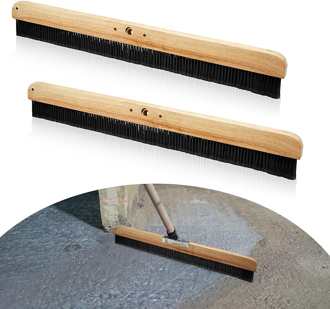 2 Pack 24 Inch Concrete Broom Finishing Tools Wood Backed, Polypropylene Bristles Brush Push Brooms Without Handle for Concrete Finishes Hard Floors