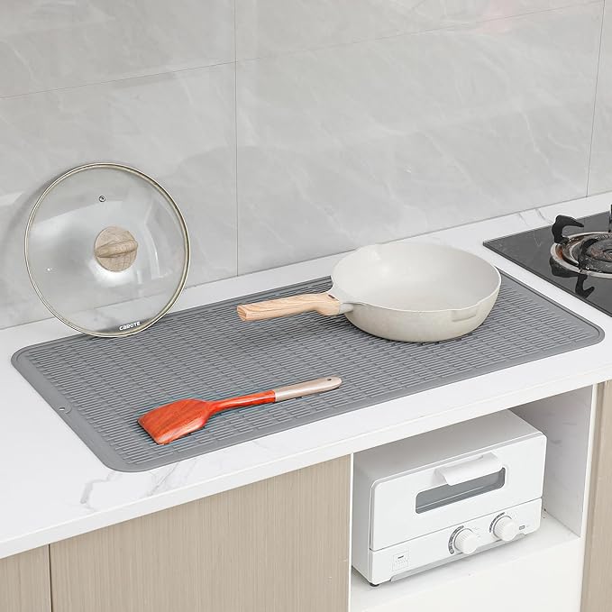 MicoYang Silicone Dish Drying Mat for Multiple Usage,Easy clean,Eco-friendly,Heat-resistant Silicone Mat for Kitchen Counter or Sink,Refrigerator or Drawer Liner Grey 5XL 36inches x 18inches