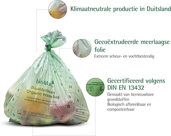 bioMat Compostable Trash Bags 8 Gallon, 20 Count, Medium flat top Kitchen Food Scrap Bin Liners, BPI, CMA and OK Compost HOME certified, Meets the ASTM D6400 Standard