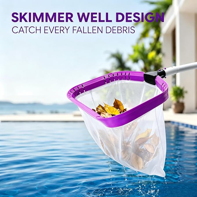 Professional Pool Skimmer Net, Heavy Duty Deep Fine Nylon Mesh Bag Leaf Skimmer with Aluminum Frame, Fast Debris Cleaning for Inground & Above Ground Pools and Ponds, No Pole (YDRS113F)
