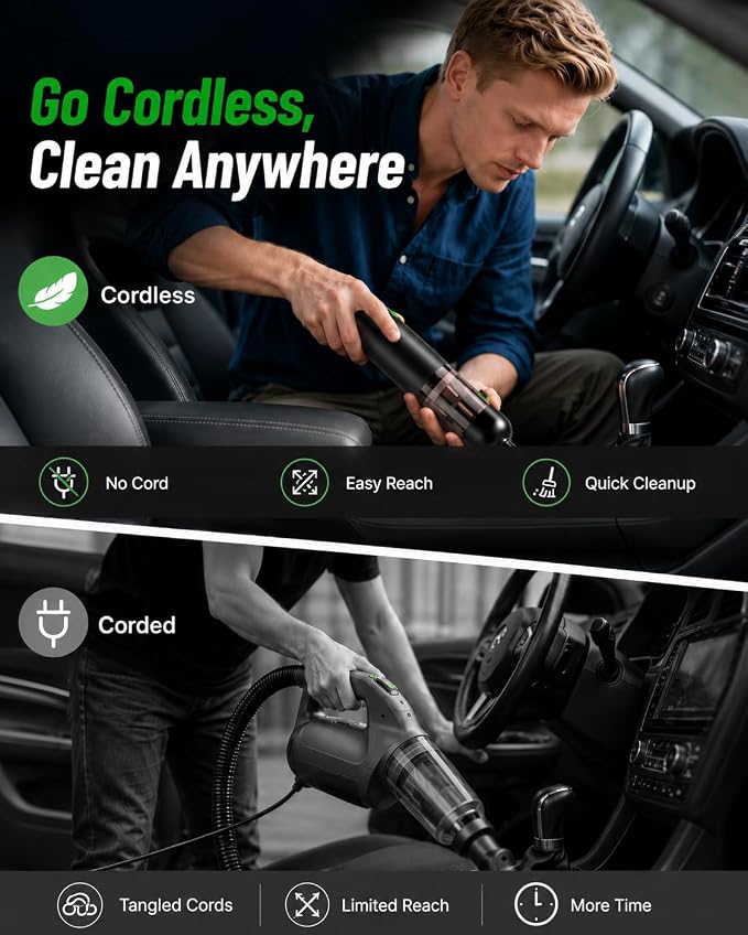 Car Vaccum, COMVIX VC28 Handheld Vacuum, 4-in-1 Mini Vacuum Cleaner with 20000pa Suction Power, Rechargeable Vacuum with 3 Suction Modes, Portable Cordless Vacuum for Car, Home, Office Desk, Keyboards