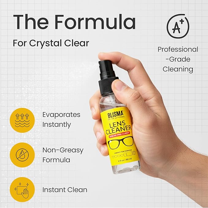 Lens Cleaner Spray & Microfiber Cloth Kit – 1 × 500 ml + 2 × 60 ml Lens Cleaner + 3 × 150×180 mm Ultra-Soft Microfiber Cloths (Yellow, Black, White) – Pack of 6