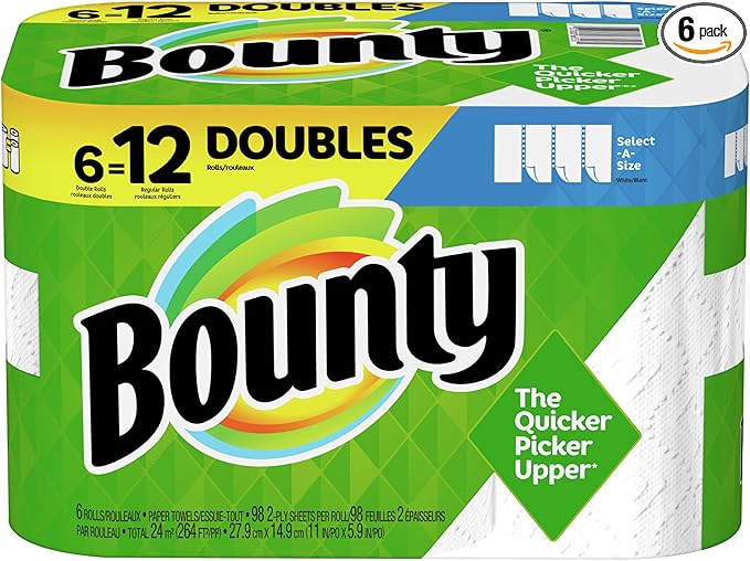 Bounty Select-A-Size Paper Towels, White, Big Rolls, 6 Count of 74 Sheets Per Roll, 6 Count (Pack of 1)