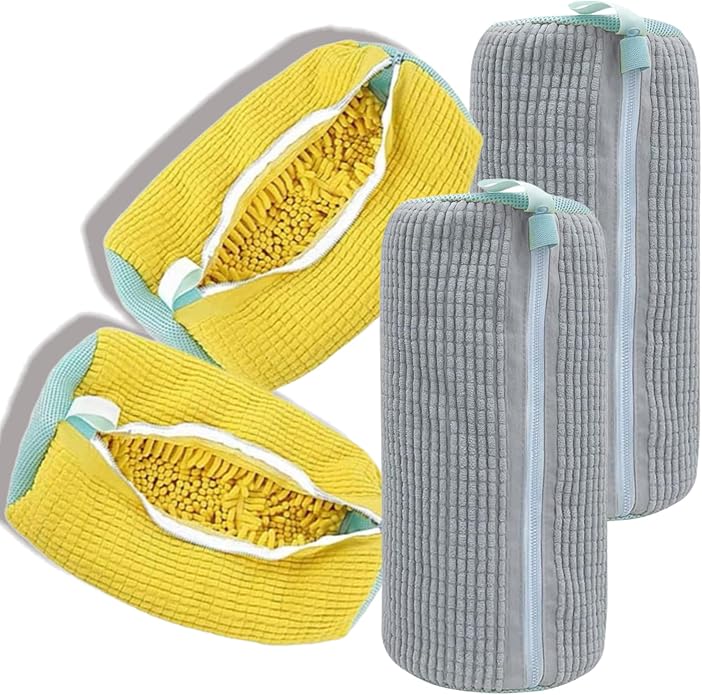 4PCS Shoes Laundry Bag for Shoes 2024 Upgrade Sneaker Washing Machine Bag Shoe Washing Machine Bag, Reusable and Durable Zipper Shoe Washing Bag for All Shoe Types And Sizes(Yellow&Grey)