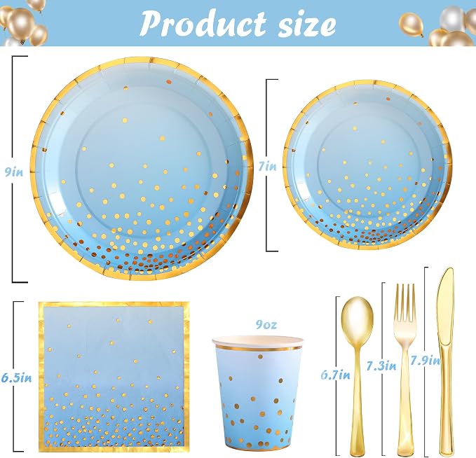 175PCS Blue Plates and Napkins Party Supplies, Blue Paper Plates Blue Birthday Plates Serves 25, Blue Party Plates for Birthday, Baby Shower, Graduation Party