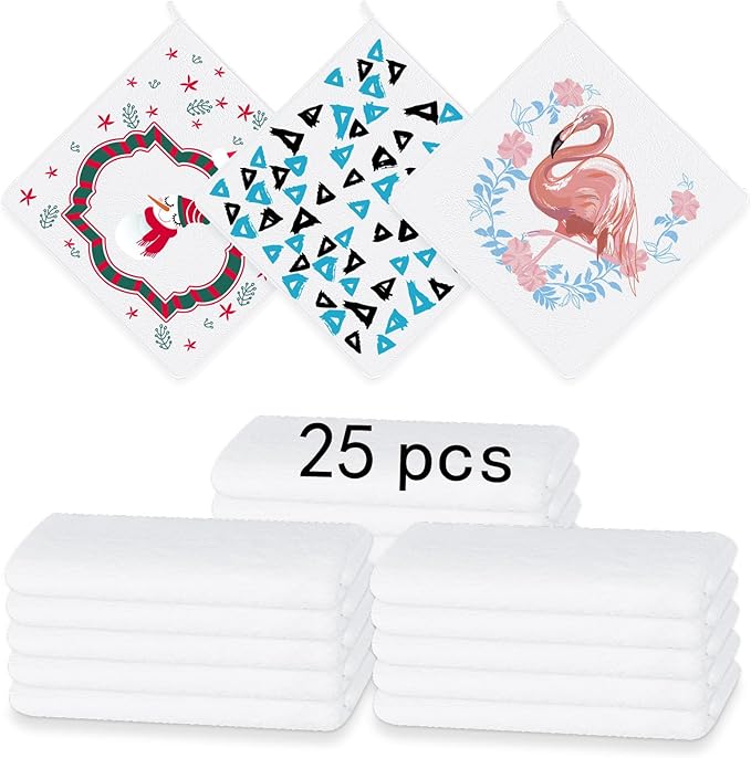LIZOIDZSM 25 Pcs Sublimation Towels Blank,12 x 12 Inch Sublimation Hand Towels,DIY Microfiber Sublimation Kitchen Towel Dish Towels,Sublimation Tea Towel Blanks