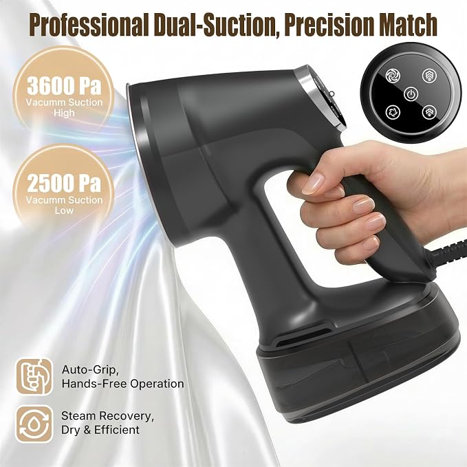 Vacuum Steamer for Clothes Handheld: 2500–3600Pa Adjustable Suction, No Leak & Stable Steam, Steaming & Ironing Portable Travel Garment Steamer, 400ml Tank, 4 Modes, 15s Heat-Up, 110-120V
